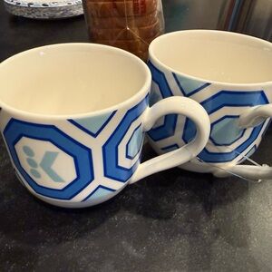 Jonathan Adler Hexagonal Blue and White Mugs